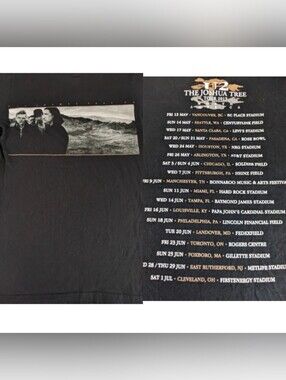 U2 The Joshua Tree 2017 Vintage Concert Tee w/Tour Dates/Location/Venue on Back